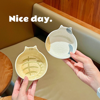 Farfurie ceramic pentru dips în stil japonez, cu pisică în model piatră; bol pentru gustări, bol de orez, farfurie de desert