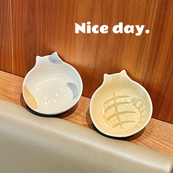 Farfurie ceramic pentru dips în stil japonez, cu pisică în model piatră; bol pentru gustări, bol de orez, farfurie de desert