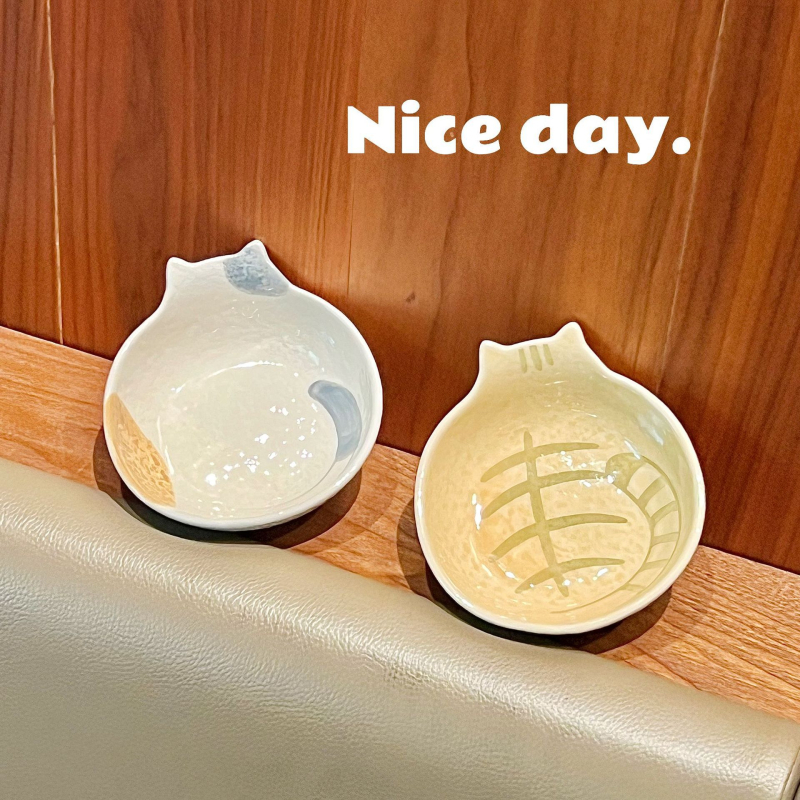 Farfurie ceramic pentru dips în stil japonez, cu pisică în model piatră; bol pentru gustări, bol de orez, farfurie de desert