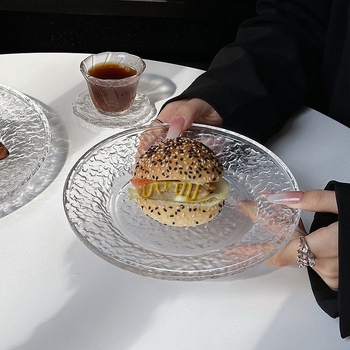 Farfurie de desert din Glacier Glass, rotundă, stil Instagram – farfurie pentru prăjituri și fructe, veselă elegantă pentru casă