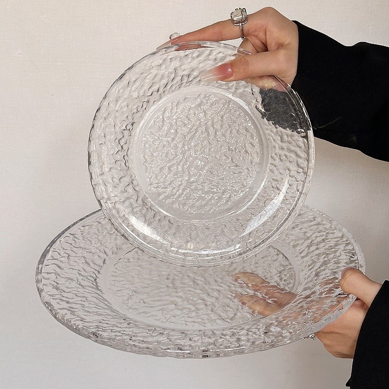 Farfurie de desert din Glacier Glass, rotundă, stil Instagram – farfurie pentru prăjituri și fructe, veselă elegantă pentru casă