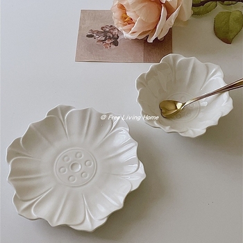 Set ceramic de boluri pentru desert și farfurioare cu model relief vintage, culoare solidă, pentru mic dejun și dim sum