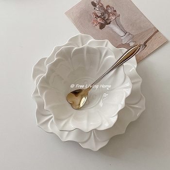 Set ceramic de boluri pentru desert și farfurioare cu model relief vintage, culoare solidă, pentru mic dejun și dim sum