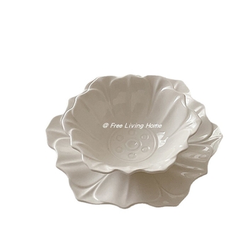 Set ceramic de boluri pentru desert și farfurioare cu model relief vintage, culoare solidă, pentru mic dejun și dim sum