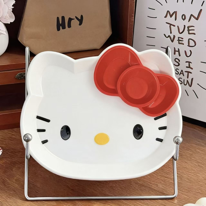 Cutie de depozitare cu pisică desen animat, organizator pentru materiale de jurnal, accesorii mici, elastice pentru păr, farfurie cu design os, farfurie pentru gustări și fructe