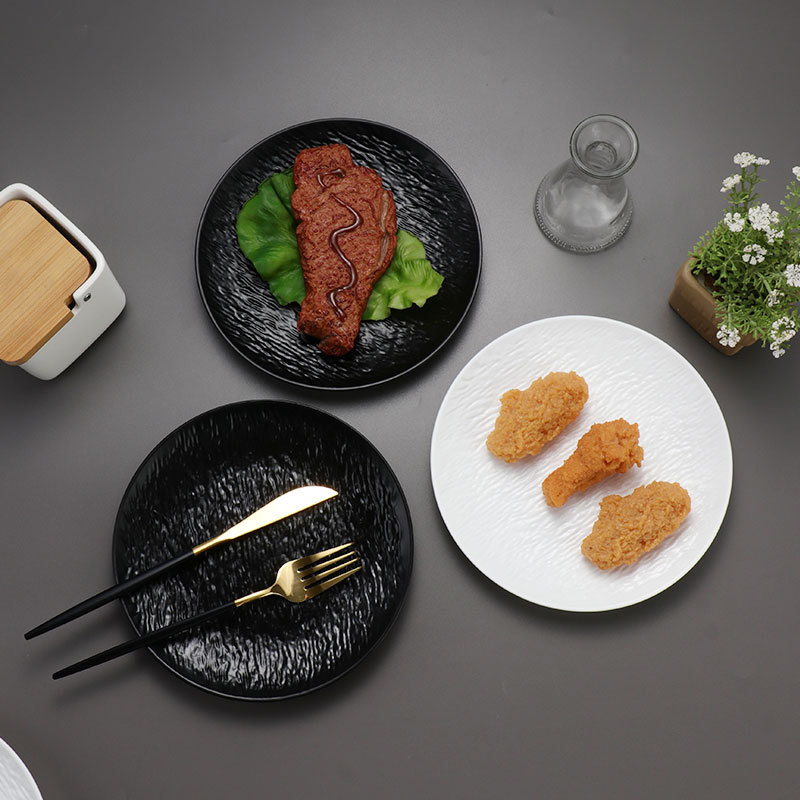 Farfurie plată din plastic pentru cină occidentală, cu model de piatră, finisaj mat, farfurie pentru paste și steak, alb-negru, pentru uz casnic, farfurie pentru oase.
