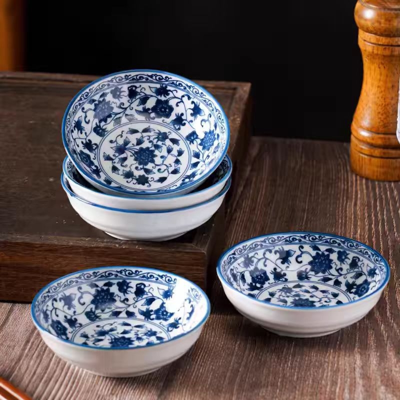 Farfurie ceramică chineză, albastru‑alb, sub glazură, pentru gustări, sos de soia și sos pentru hot pot, mică farfurie pentru dipuri