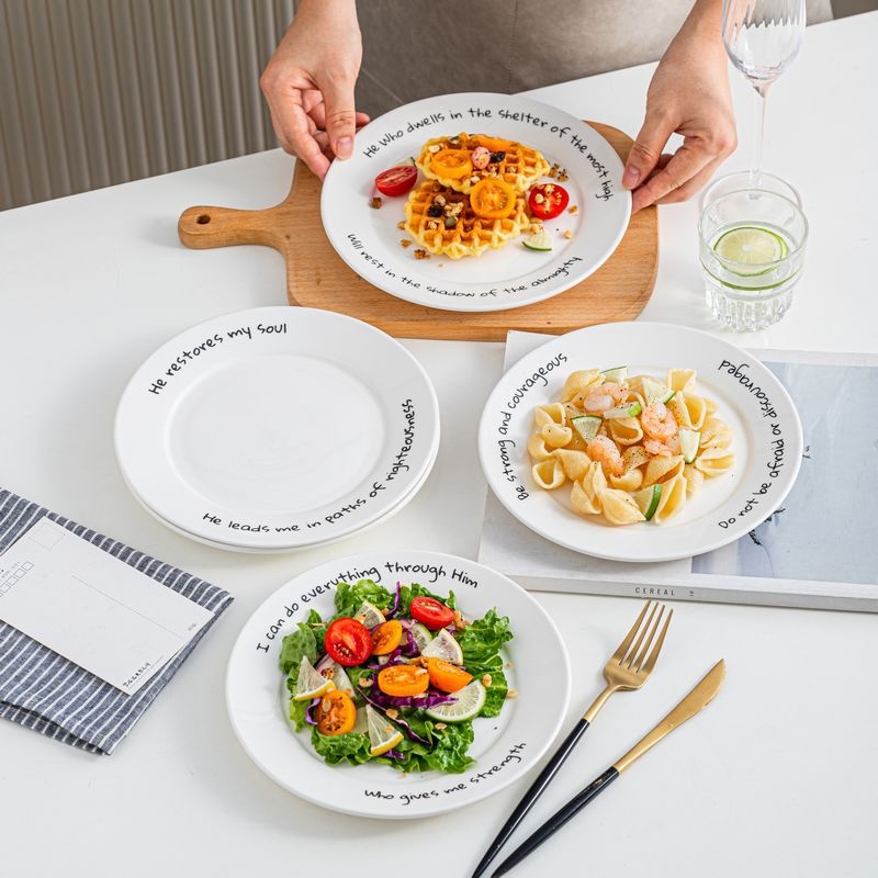 Farfurie din porțelan în stil nordic pentru feluri occidentale, rotundă, potrivită pentru paste și friptură