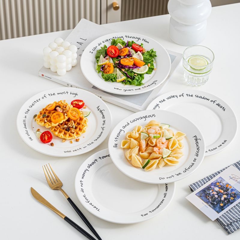 Farfurie din porțelan în stil nordic pentru feluri occidentale, rotundă, potrivită pentru paste și friptură
