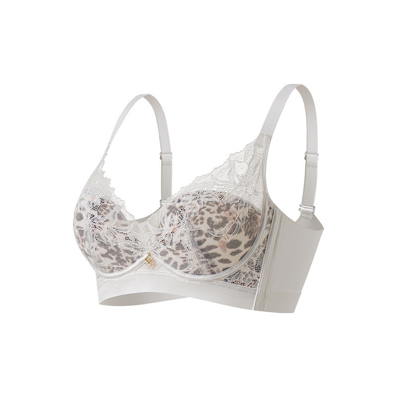 Francuski stil grudnjaka s leopard uzorkom od čipkaste Mulberry svile, košarica 3/4, mekani čelični prsten, bočne podesive trake