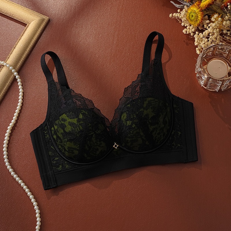 Francuski stil grudnjaka s leopard uzorkom od čipkaste Mulberry svile, košarica 3/4, mekani čelični prsten, bočne podesive trake