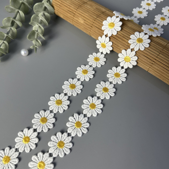 Dantelă din mătase de lapte, solubilă în apă, cu margarete mici, pentru decorațiuni DIY — margarete florale pentru hainele copiilor, lenjerie, pantofi, pălării și genți