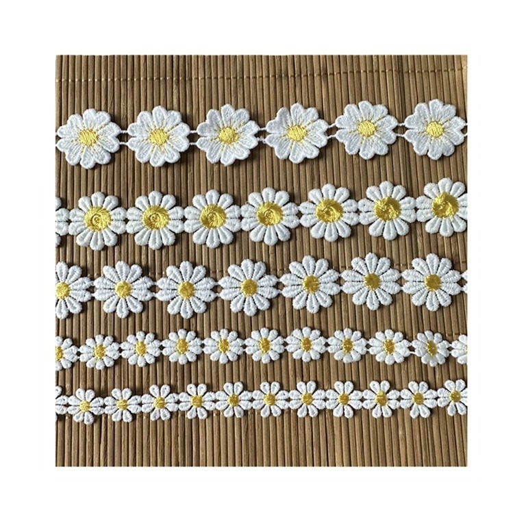 Dantelă din mătase de lapte, solubilă în apă, cu margarete mici, pentru decorațiuni DIY — margarete florale pentru hainele copiilor, lenjerie, pantofi, pălării și genți