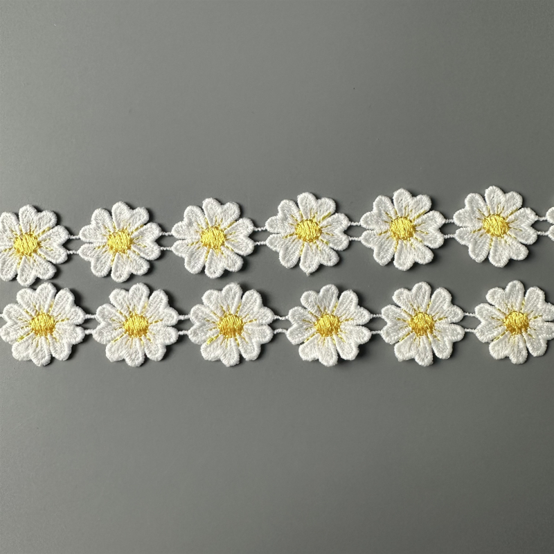 Dantelă din mătase de lapte, solubilă în apă, cu margarete mici, pentru decorațiuni DIY — margarete florale pentru hainele copiilor, lenjerie, pantofi, pălării și genți