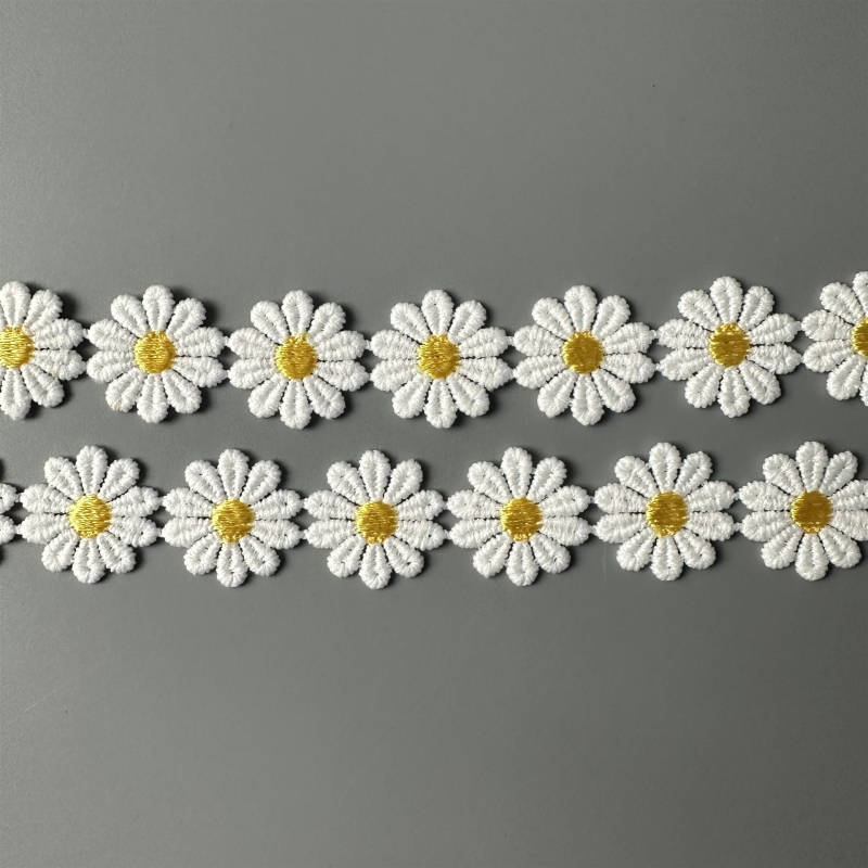 Dantelă din mătase de lapte, solubilă în apă, cu margarete mici, pentru decorațiuni DIY — margarete florale pentru hainele copiilor, lenjerie, pantofi, pălării și genți
