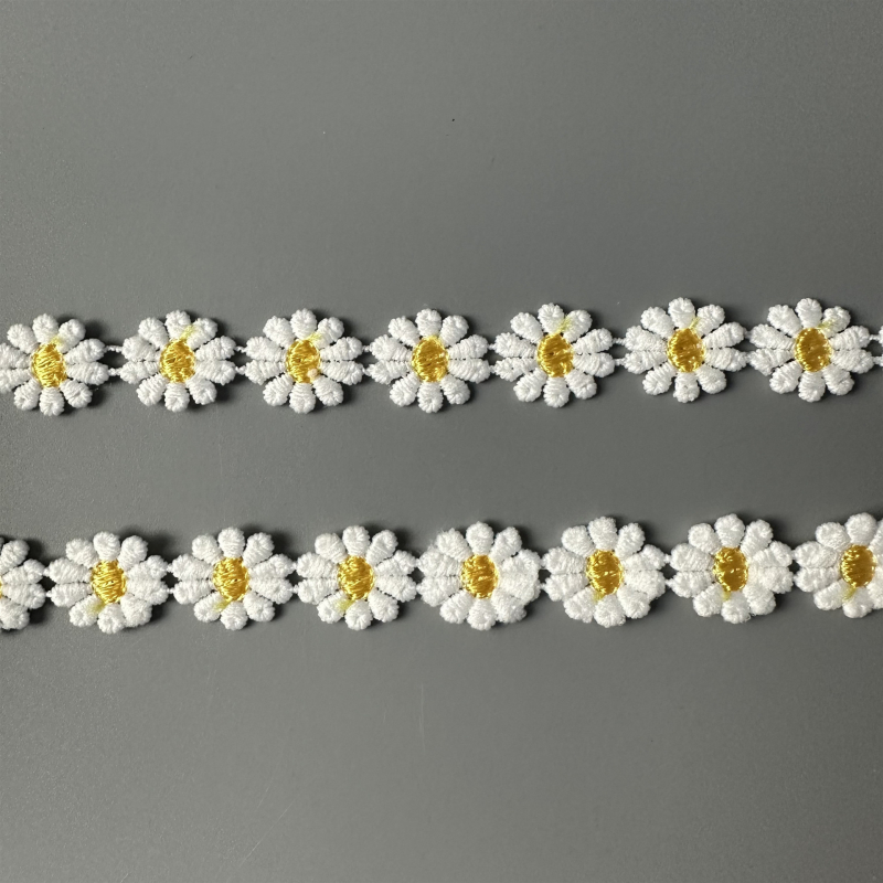 Dantelă din mătase de lapte, solubilă în apă, cu margarete mici, pentru decorațiuni DIY — margarete florale pentru hainele copiilor, lenjerie, pantofi, pălării și genți