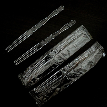 Furculiță de fructe din plastic, ambalată individual, transparentă, mică, pentru uz casnic și comercial