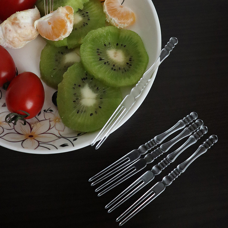 Furculiță de fructe din plastic, ambalată individual, transparentă, mică, pentru uz casnic și comercial