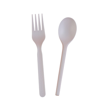 Set PLA 6 inci furculiță și lingură, de unică folosință, biodegradabil, alb, personalizabil