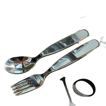 Set tacâmuri pentru copii din oțel inoxidabil 304 - lingură și furculiță, design rotund drăguț
