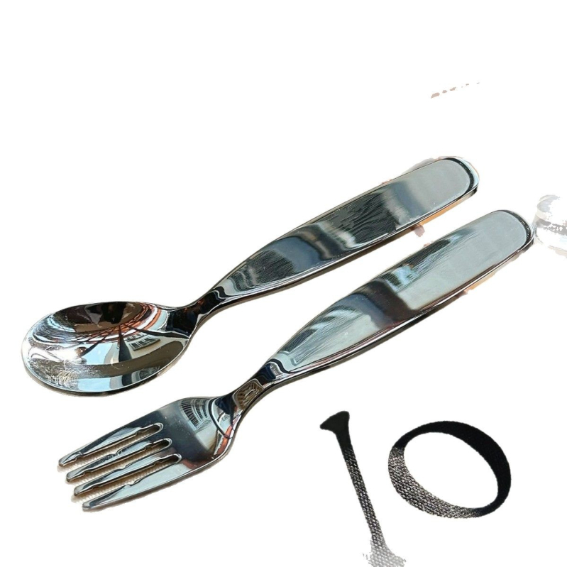 Set tacâmuri pentru copii din oțel inoxidabil 304 - lingură și furculiță, design rotund drăguț