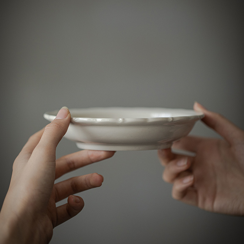 Moji suport de ceai cu glazură din cenușă vegetală, design cu gură de floare, accesorii pentru ceremonia ceaiului, tavă ceramică pentru ceai, utilizare multiplă