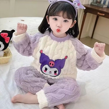 Gyerekek téli flanel pizsama szett korall fleece-szel, uniszex