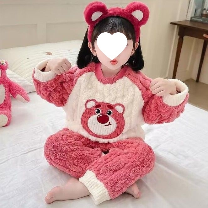 Gyerekek téli flanel pizsama szett korall fleece-szel, uniszex