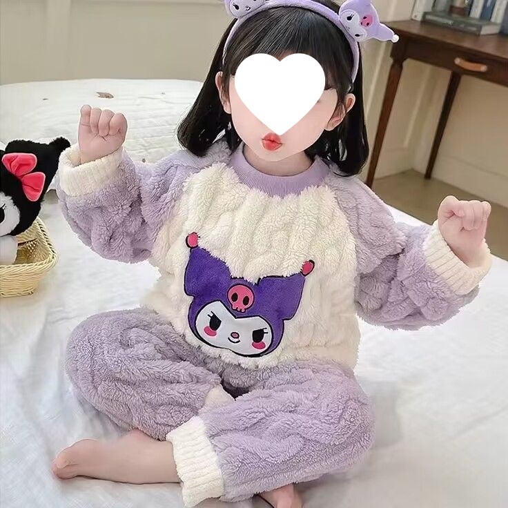 Gyerekek téli flanel pizsama szett korall fleece-szel, uniszex