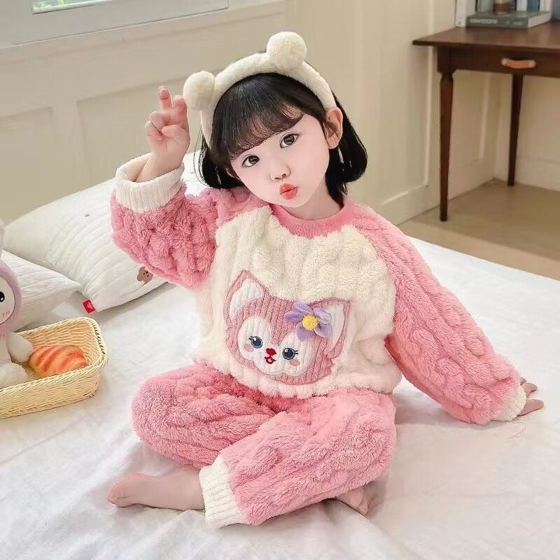 Gyerekek téli flanel pizsama szett korall fleece-szel, uniszex