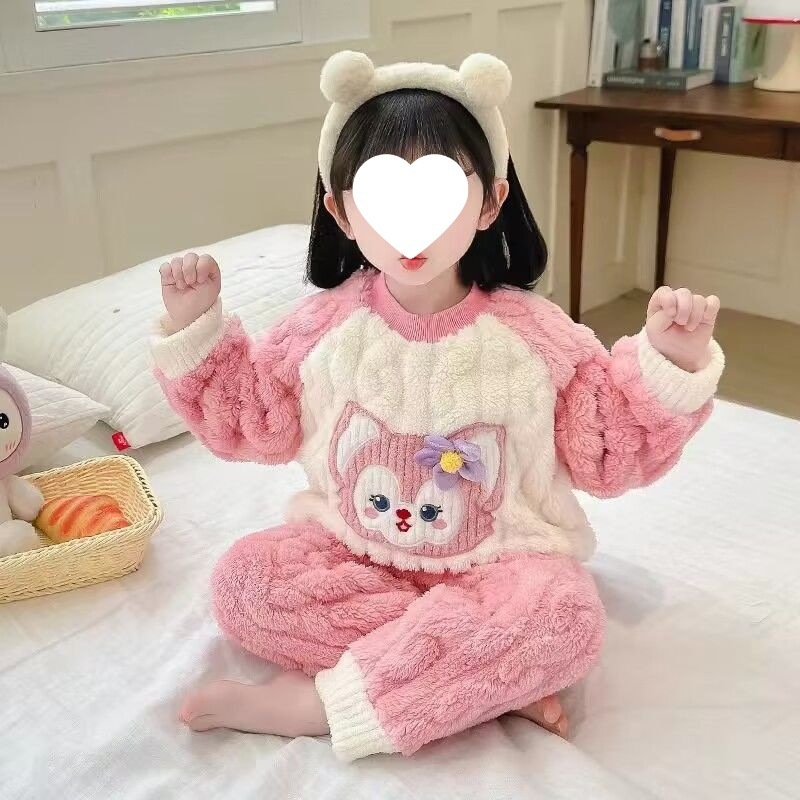 Gyerekek téli flanel pizsama szett korall fleece-szel, uniszex