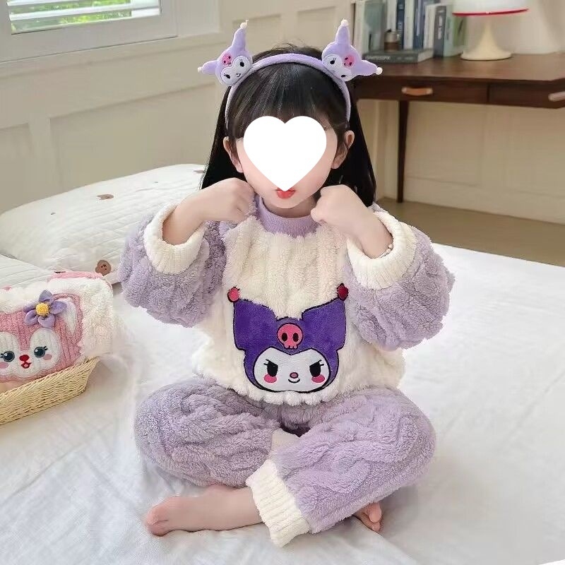 Gyerekek téli flanel pizsama szett korall fleece-szel, uniszex