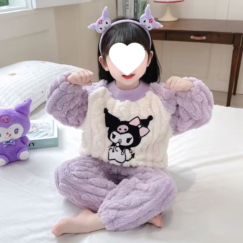 Gyerekek téli flanel pizsama szett korall fleece-szel, uniszex