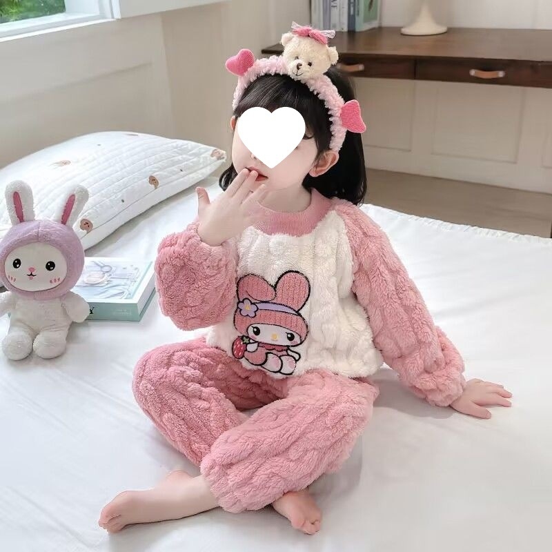 Gyerekek téli flanel pizsama szett korall fleece-szel, uniszex