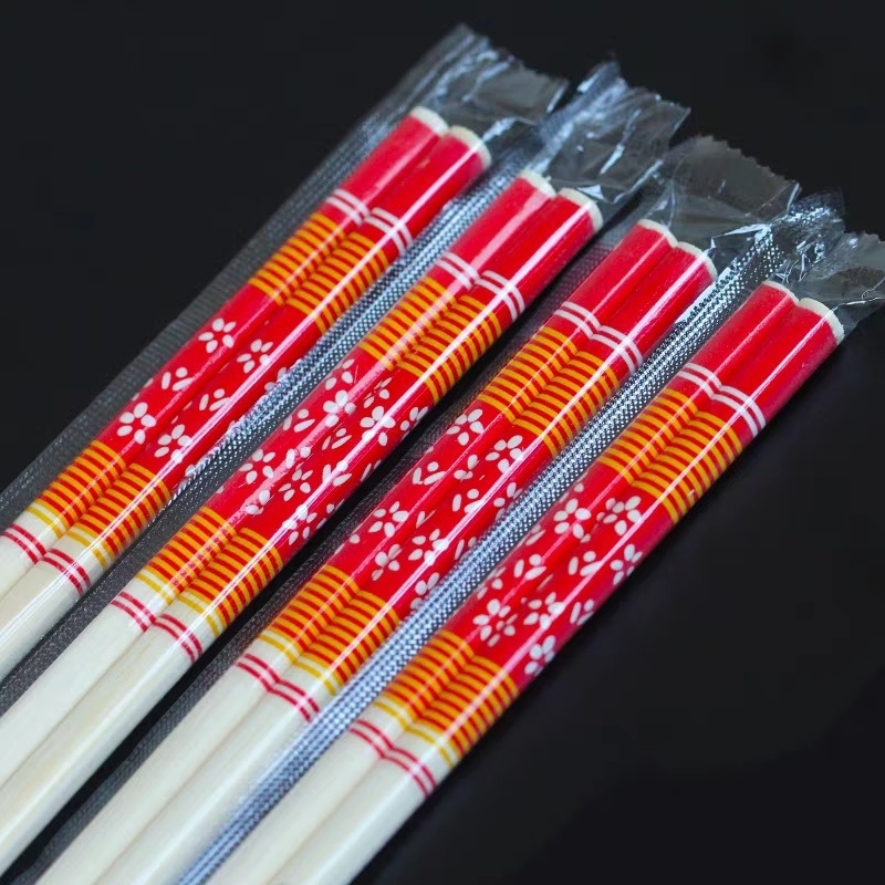 Bețișoare de mâncare de unică folosință, ambalate individual, din bambus, cu design albastru‑alb, rotund, pentru uz casnic, ideale pentru livrări premium și pentru hot pot