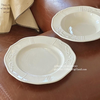 Farfurie porțelan alb pur, stil minimalist, pentru bucătărie occidentală, plată pentru paste și deserturi, elegantă și de înaltă calitate