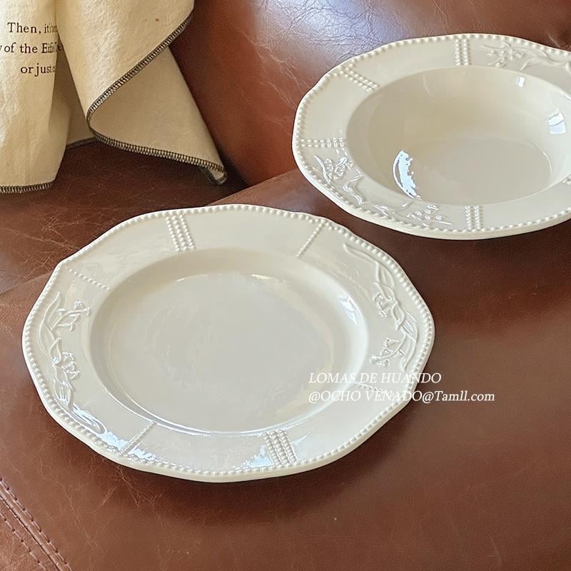 Farfurie porțelan alb pur, stil minimalist, pentru bucătărie occidentală, plată pentru paste și deserturi, elegantă și de înaltă calitate