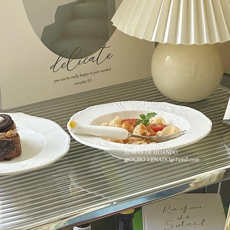 Farfurie porțelan alb pur, stil minimalist, pentru bucătărie occidentală, plată pentru paste și deserturi, elegantă și de înaltă calitate