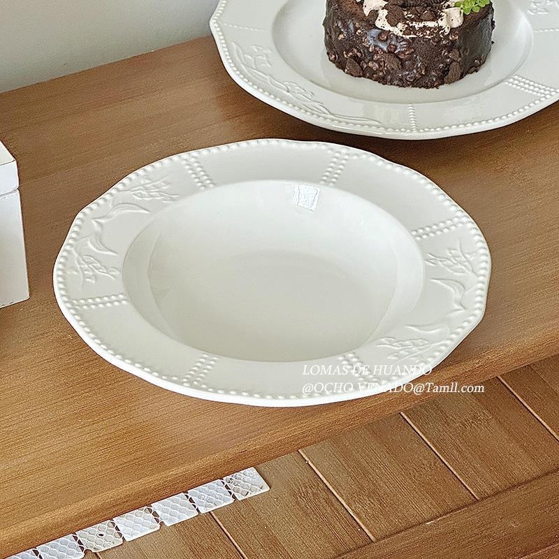 Farfurie porțelan alb pur, stil minimalist, pentru bucătărie occidentală, plată pentru paste și deserturi, elegantă și de înaltă calitate