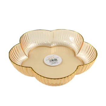 Platou din plastic pentru fructe, margine aurie, transparent, design minimalist