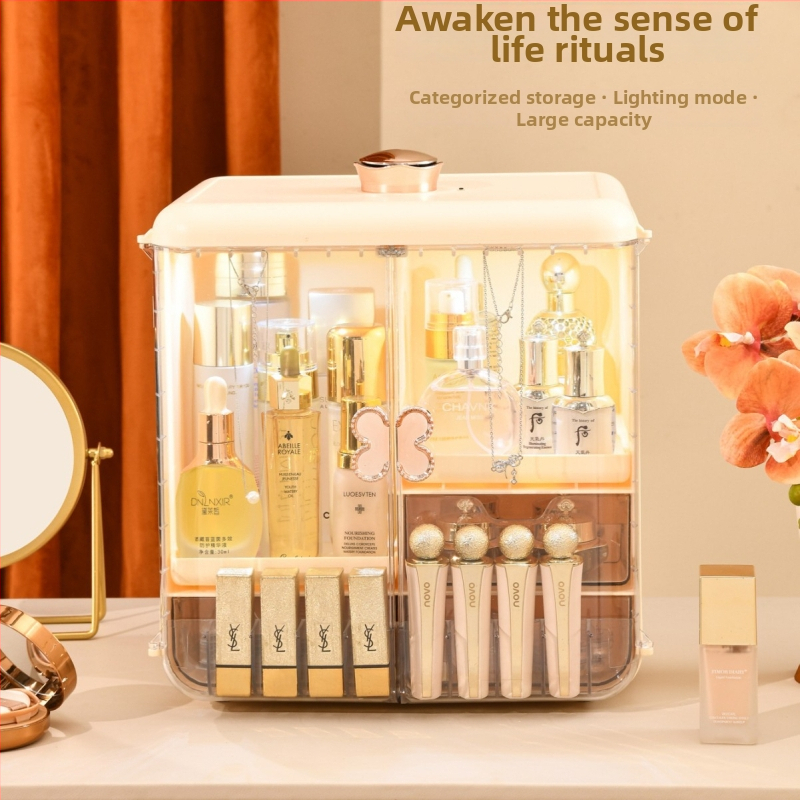 Cutie transparentă de depozitare pentru cosmetice, capacitate mare — organizator cu sertare pentru ruj și îngrijire a pielii, pentru dormitor sau birou