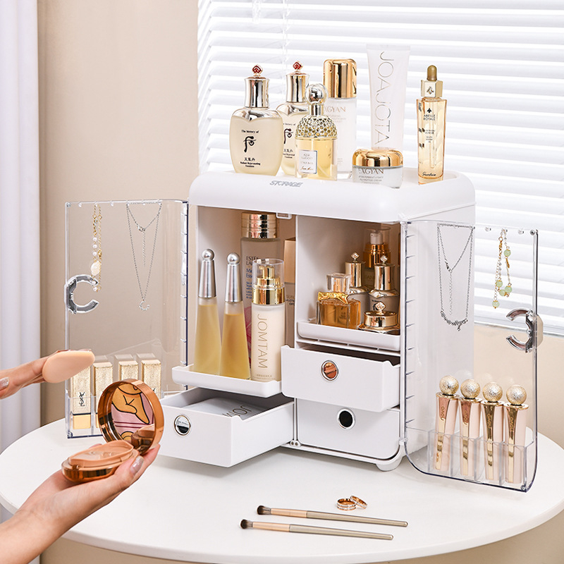 Cutie transparentă de depozitare pentru cosmetice, capacitate mare — organizator cu sertare pentru ruj și îngrijire a pielii, pentru dormitor sau birou