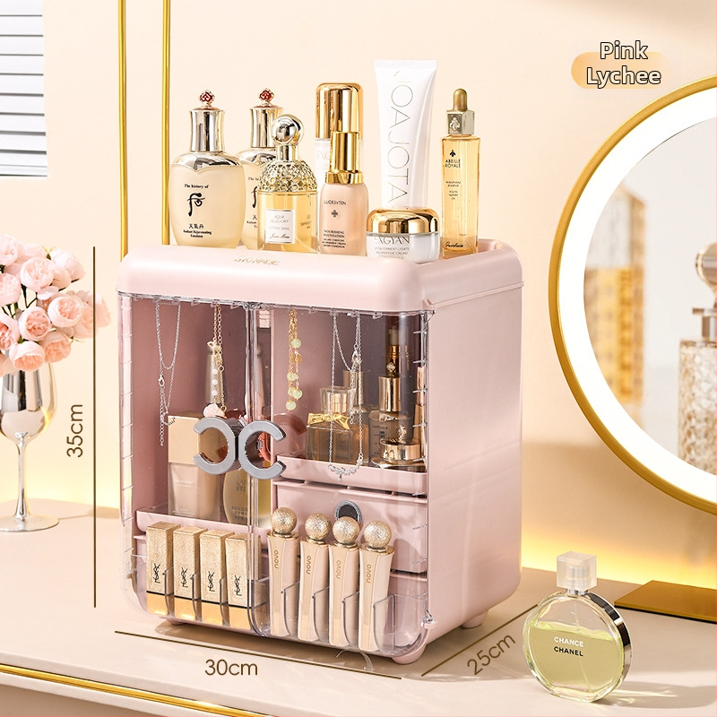 Cutie transparentă de depozitare pentru cosmetice, capacitate mare — organizator cu sertare pentru ruj și îngrijire a pielii, pentru dormitor sau birou