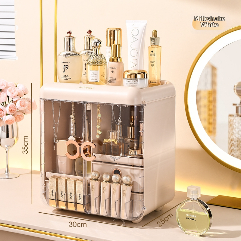 Cutie transparentă de depozitare pentru cosmetice, capacitate mare — organizator cu sertare pentru ruj și îngrijire a pielii, pentru dormitor sau birou