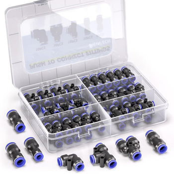 Set de fitinguri pneumatice push-to-connect, 4/6/8 mm, 40 buc., cu 6 conectori reductori