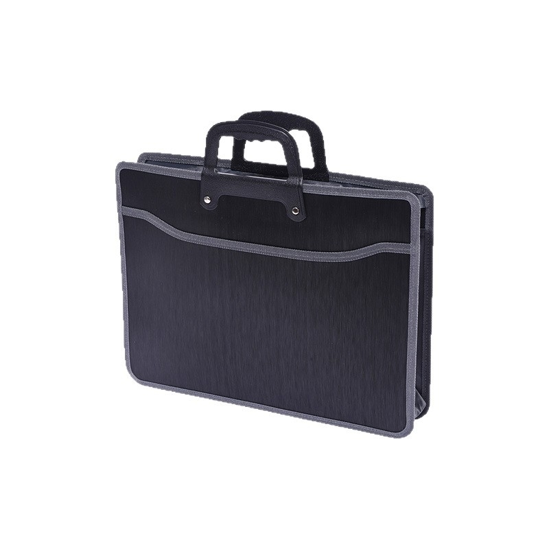 Dosar negru minimalist cu compartiment acordeon pentru documente, organizator portabil de birou