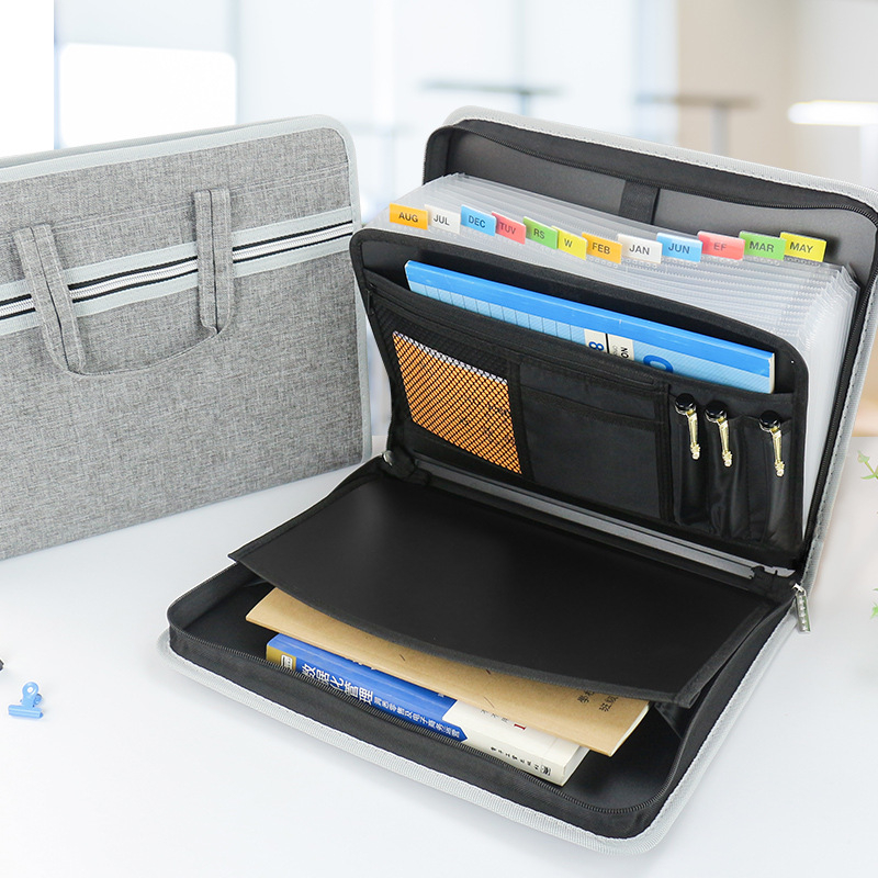 Organizator de documente A4 din textil, cu 13 compartimente, multifuncțional pentru birou