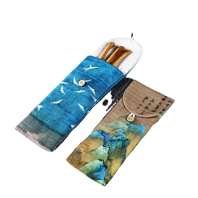 Set de trei piese pentru ceai în stil chinezesc, cu geantă de depozitare din bumbac-lână, clips pentru ceai și accesorii pentru ceremonia ceaiului Six Gentlemen