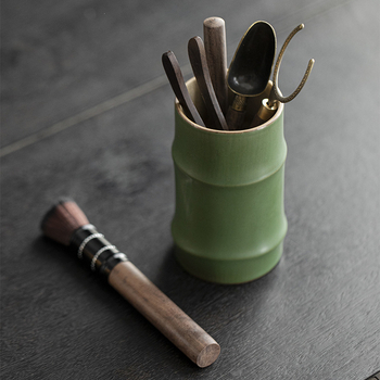 Set Gongfu pentru ceremonia ceaiului din lemn de abanos șase domni cu clește pentru ceai linguriță de ceai stilou pentru ceai cuțit pentru ceai și recipient ceramic pentru ceai