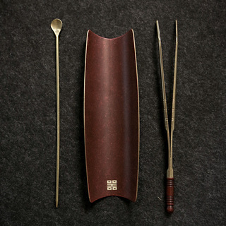 Copper Wood Incense: Lingură de ceai și clips pentru ceai, set de trei piese Kung Fu pentru ceremonia japoneză a ceaiului, finisaj lacuit din cupru și alamă